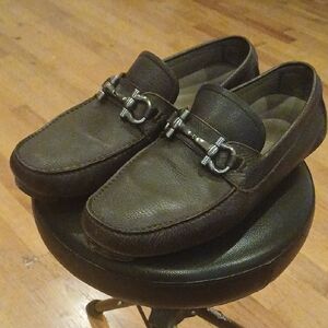 Salvatore Ferragamo Brown Leather Bit-Trim Loafers ,They Have Soles Protectors